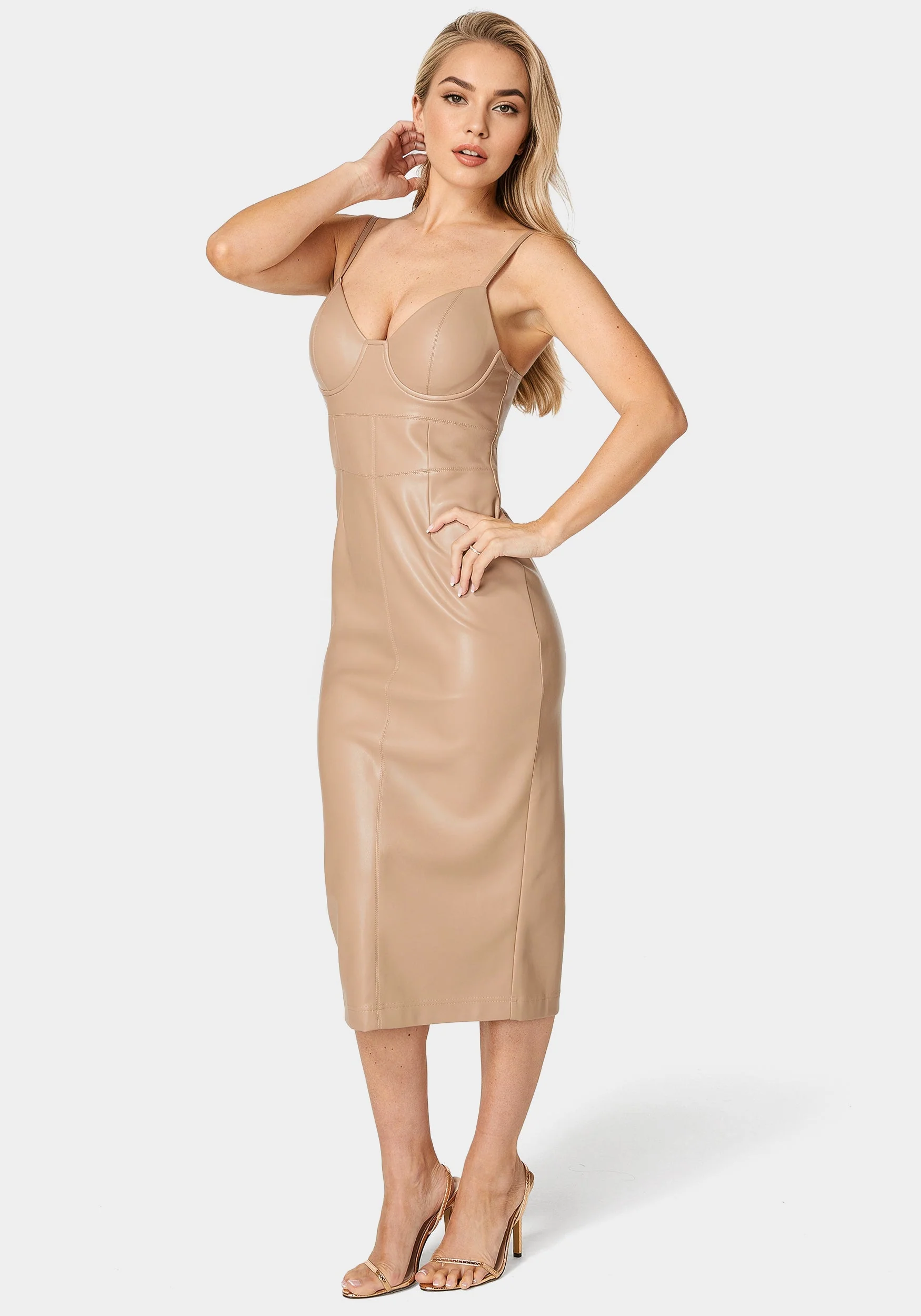 Faux Leather Bustier Midi Dress