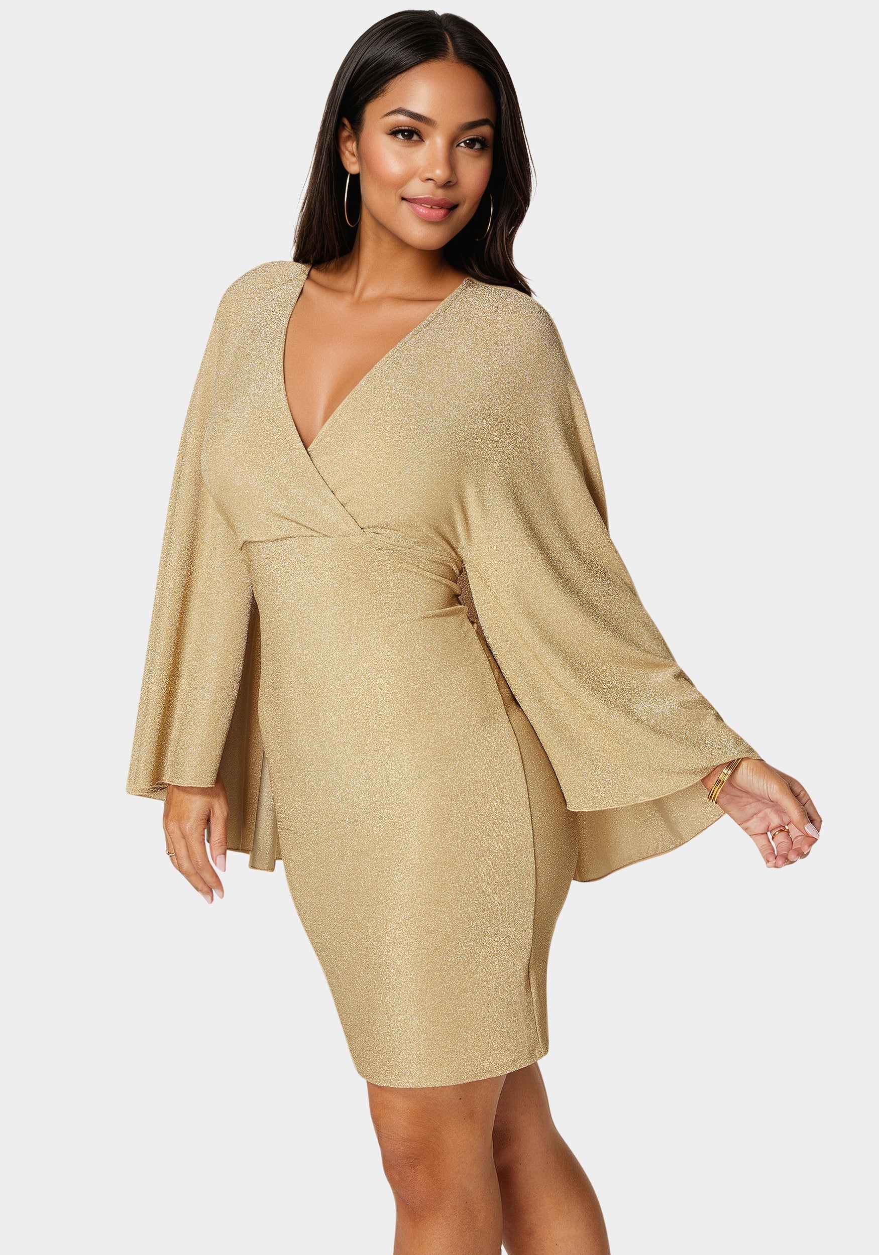 9798-plunge-neck-drama-cape-dress-2.jpg Plunge Neck Drama Cape Dress