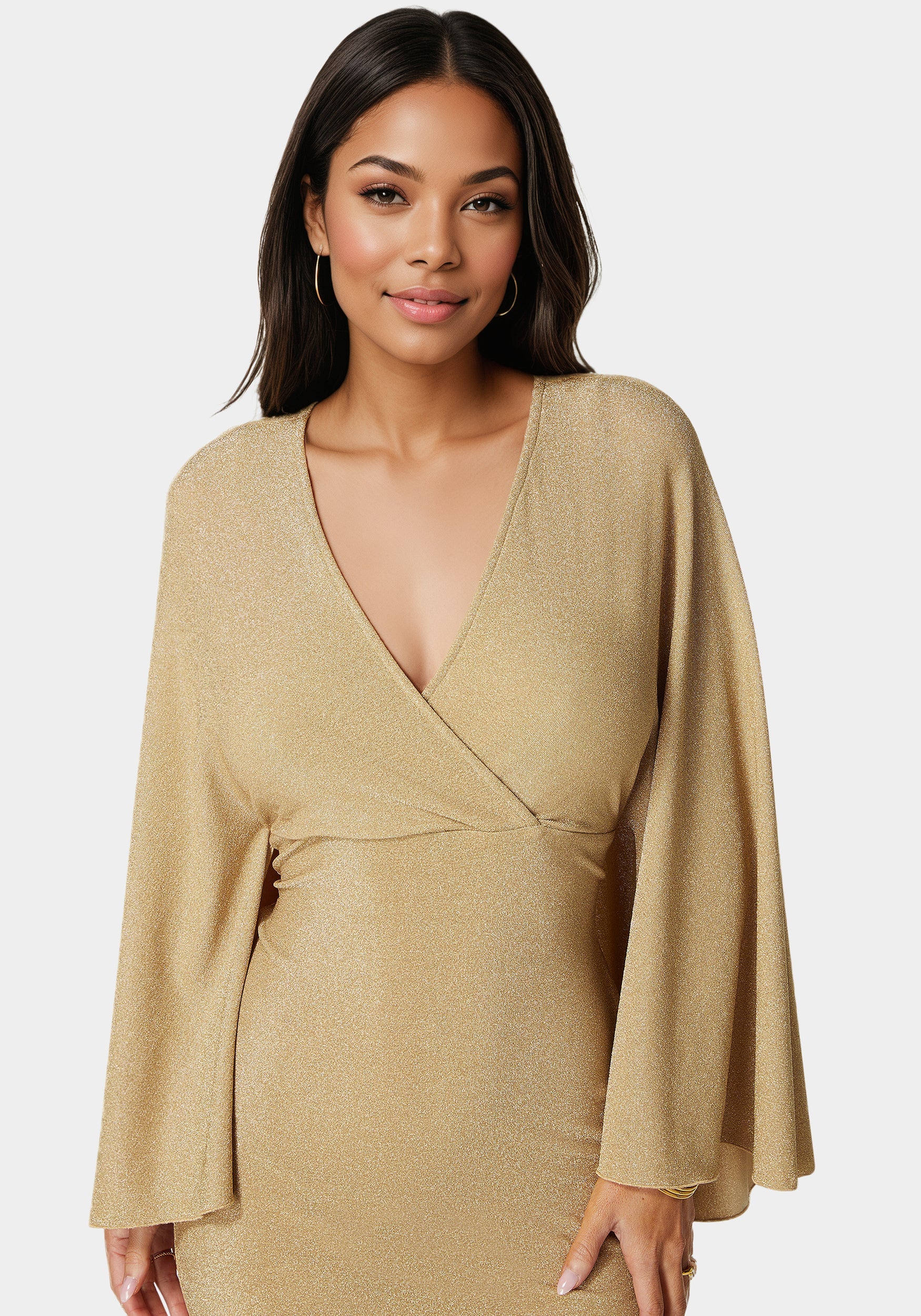 9798-plunge-neck-drama-cape-dress-3.jpg Plunge Neck Drama Cape Dress